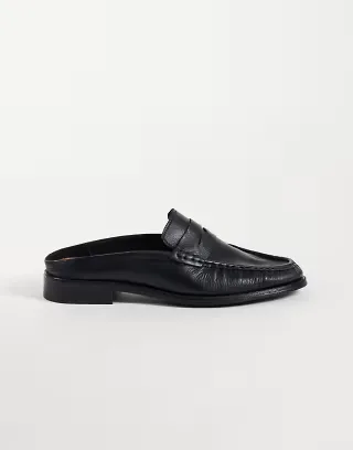 NOAK made in Portugal mule loafers with gold-tone snaffle and ruching in black leather