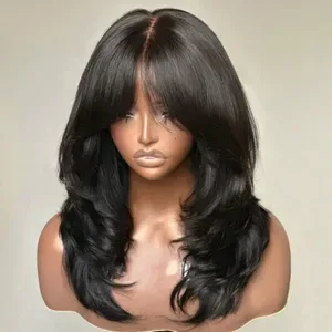 360 Full Lace Human Hair Wig with Bangs - Glueless Ready-to-Wear Layered Style, 13x4 Lace Closure