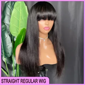 Straight Bang Wig - 100% Raw Virgin Remy Human Hair - Natural Black Peruvian Indian Brazilian Hair - High Quality Regula