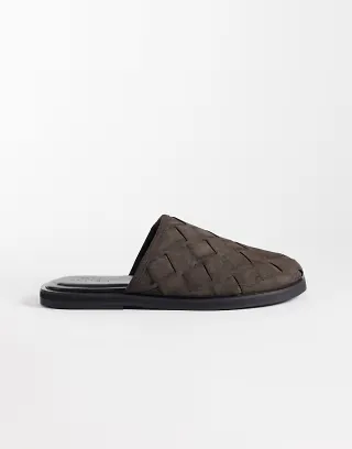 ASOS DESIGN woven mule sandals in brown
