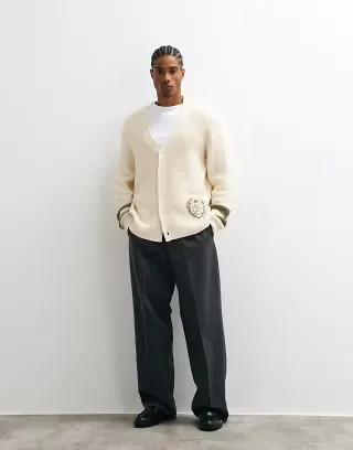 ASOS DESIGN oversized knit cardigan in ecru with embroidery
