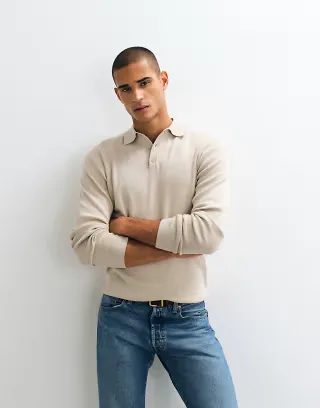ASOS DESIGN Essential knit lightweight polo in stone