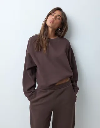 ASOS DESIGN Boxy crop brushback sweatshirt in brown