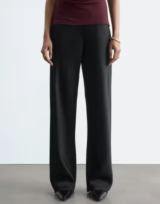 & Other Stories wide leg heavy satin pants in black