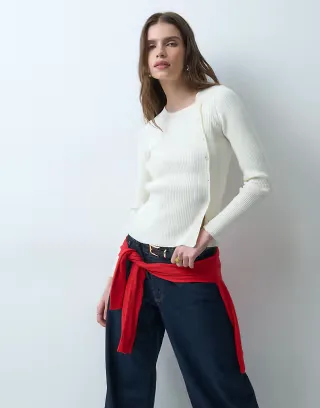ASOS DESIGN knitted asymmetric button cardigan in ercu