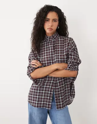 ASOS DESIGN funnel neck shirt in plaid