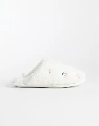 Boux Avenue embroidered mule slippers in bow, hearts and cherries print