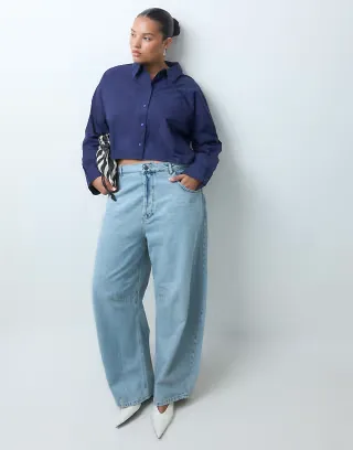 ASOS DESIGN Curve cropped shirt in navy