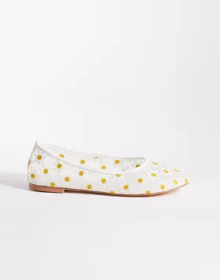 Public Desire Dainty mesh ballet flats with daisy embroidered