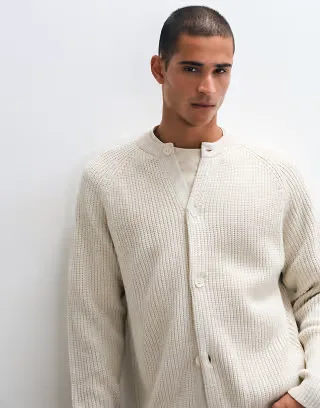 ASOS DESIGN oversized knit fisherman rib crew neck cardigan in cream