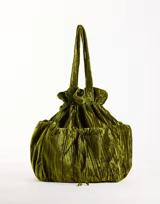 ASOS DESIGN ruched pocket tote bag in green velvet