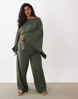 ASOS DESIGN Curve cape style top in khaki - part of a set