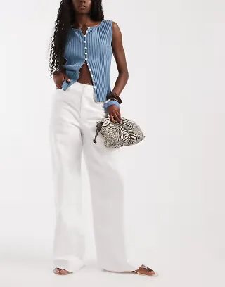 ASOS DESIGN low rise raw waistband straight leg jeans in white