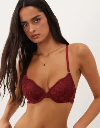 ASOS DESIGN Tyla eyelash lace molded bra in burgundy