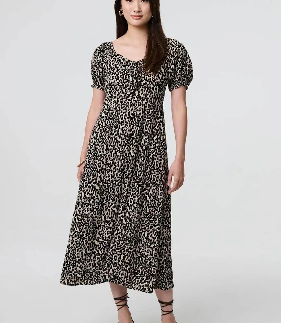 Animal Print Short Puff Sleeve Maxi Dress