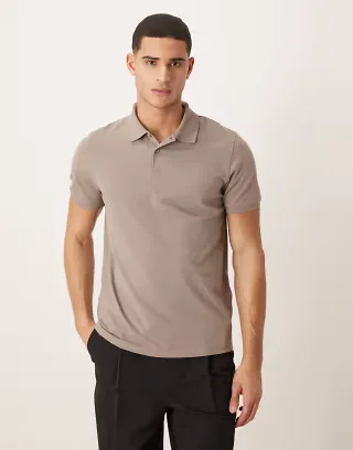 ASOS DESIGN Essentials regular fit polo in stone pique