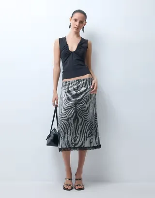 Reclaimed Vintage sequin 90s length skirt in zebra print