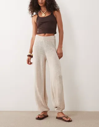 ASOS DESIGN open stitch knit balloon pants in mocha - part of a set