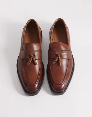ASOS DESIGN loafers with angled sole in tan leather
