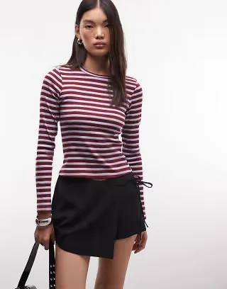 Monki tailored wrap mini skort in black