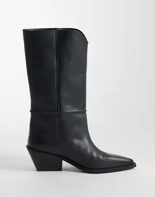ASOS DESIGN Cael premium clean western pull on boots in black leather