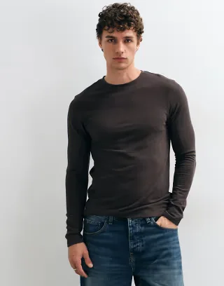 ASOS DESIGN slim fit long sleeve t-shirt in brown texture