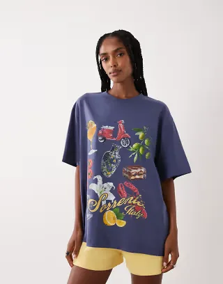 ASOS DESIGN oversized T-shirt with Sorrento essentials graphic in blue