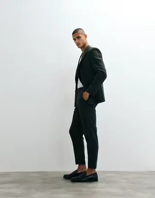 ASOS DESIGN double breasted slim suit in dark green color