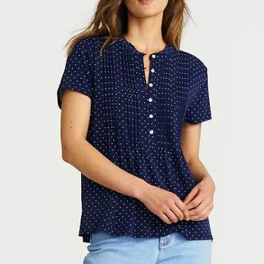 Lands' End Women's Lightweight Jersey Button Pintuck Top