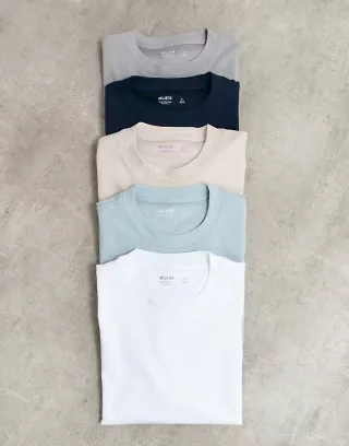 Hollister 5 pack everyday T-shirts in neutrals and blue