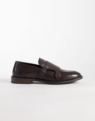 ASOS DESIGN monk shoes in brown leather