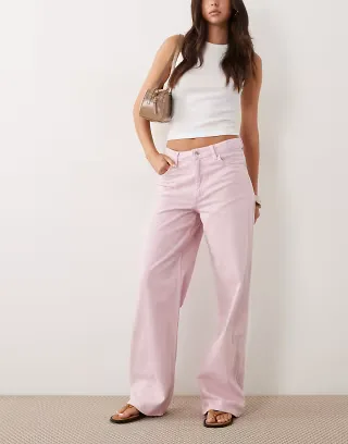 Mango Newyork 100% cotton straight jeans in pastel pink