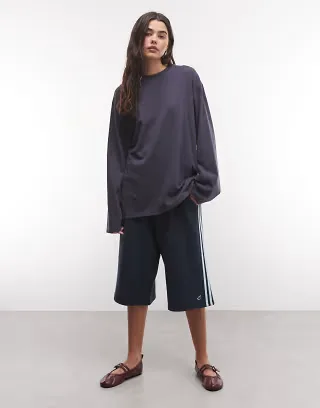 Weekday oversized long sleeve t-shirt in dark blue