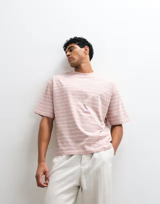 ASOS DESIGN boxy oversized t-shirt in pink stripes