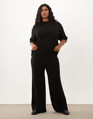 ASOS DESIGN Curve crew neck T-shirt & midaxi skirt with wool set in black