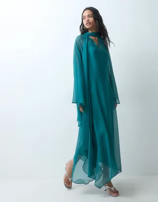 ASOS DESIGN chiffon midaxi smock dress with tie neck in teal
