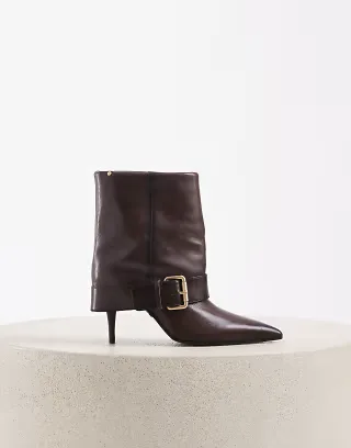 Bronx Aly-cia foldover high ankle boots with buckle in coffee bean