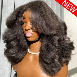 Glueless 400 Density Bouncy Curly Human Hair Wigs 16-36 Inch Wigs Kinky Straight Wigs Yaki Wavy Human Hair Wigs 360 HD L