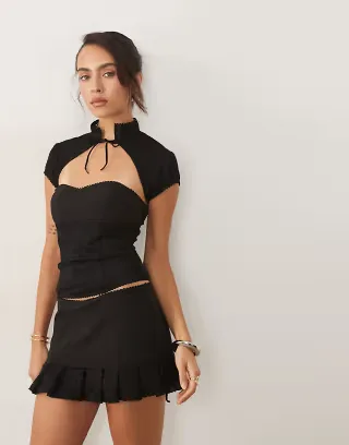 I.AM.GIA Aris sculpting stretch low waist lace trim ruffle mini skirt in black - part of a set