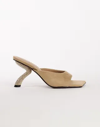 Topshop Octavia strappy high diamante heel sandal in taupe