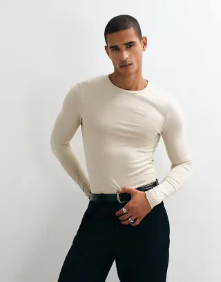ASOS DESIGN Essentials muscle fit long sleeve t-shirt in beige