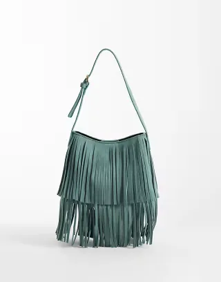 ASOS DESIGN fringed faux suede shoulder in mint green