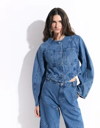ASOS DESIGN seamed denim jacket in mid blue - part of a set