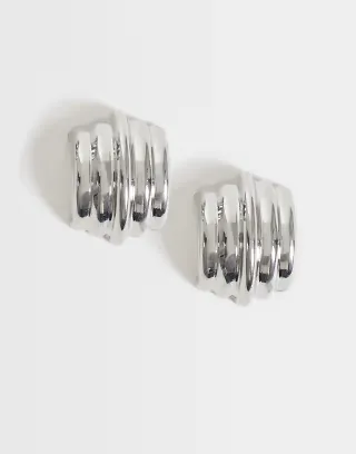 ASOS DESIGN stud earrings with ridge design in silver tone