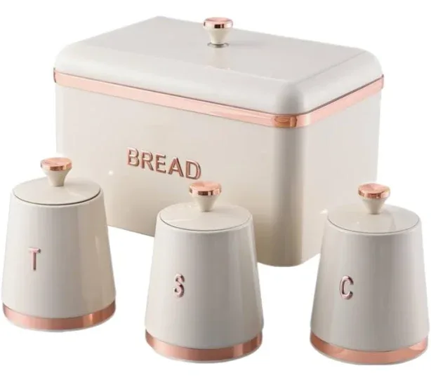 Royal Homeware 4pc Monza Breadbin & Canister Set (CREAM)