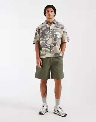 Cotton On boxy fit short sleeve shirt in sand camo
