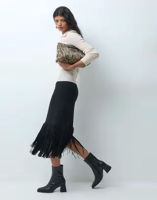 & Other Stories fringe midi skirt in black