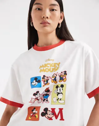 ASOS DESIGN Disney oversized slubby ringer t-shirt with Mickey Mouse chart print in white