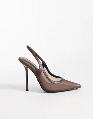 Simmi London Wide Fit Morley slingback heeled pumps in brown mesh