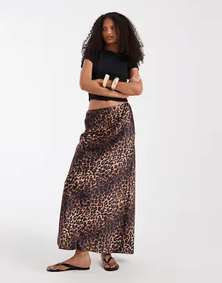ASOS DESIGN satin bias cut midi skirt in animal print